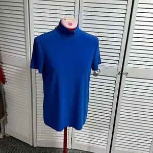 Anne Klein, Colbalt blue polyester top, mock neck, zipper back short sleeve